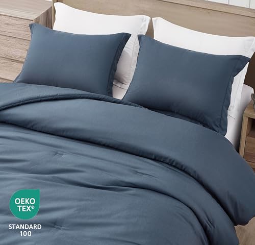 41bqs5p48il.jpg Chezmoi Collection Cliff 3-Piece Lightweight Cooling Comforter Set for Hot Sleepers - Steel Blue
