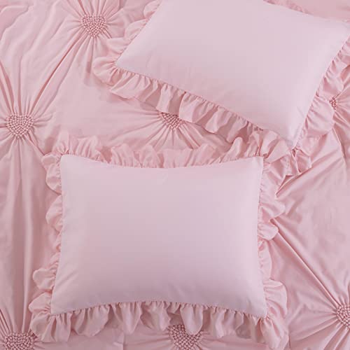 41buvbw35sl 1.jpg HOMBYS Pink Blush Pinch Pleat Comforter Set for Girls All Season with Matching Sheets and Shams