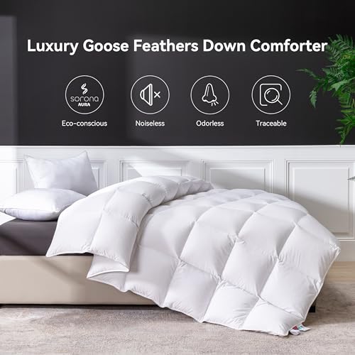 41bwsvib7el 1.jpg Luxury Goose Feathers Down Comforter King Size, Fluffy and Ultra-Soft for All Season Use, Duvet Insert with Sorona Fill