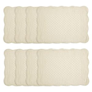 HOMBYS Quilted Placemats Set of 8 for Kitchen Table Washable Rectangular Cotton Placemats (Flax) OEKO-TEX STANDARD 100