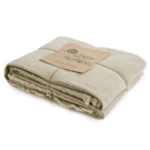 HOMBYS Soft Linen Reversible Throw Blanket-100% Pure Linen Bed Blanket in Natural Color (92"x108")