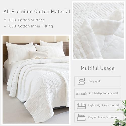 41c13yenpzl 1.jpg CozyTide Oversized King Bedspread 128"x120", 100% Cotton White Quilt Set for All Season CozyTide 100% Cotton White Waffl