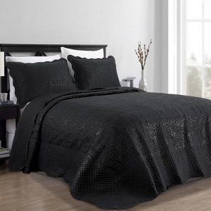 Oversized King Bedspreads for Extra Wide & Lightweight Protection, Soft & Durable Coverlet Set for All Seasons, 3 PCS Bl