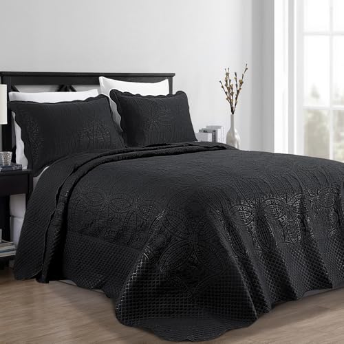 41cgz6hnecl.jpg Oversized King Bedspreads for Extra Wide & Lightweight Protection, Soft & Durable Coverlet Set for All Seasons, 3 PCS Bl