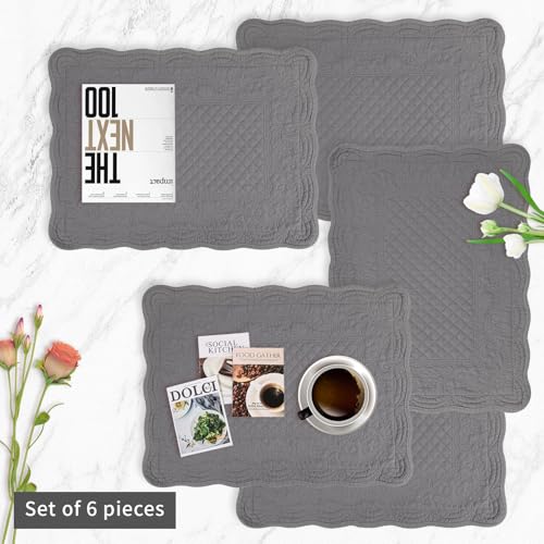 41cssiedgwl.jpg Gray 100% Cotton Quilted Placemats Set of 6 for Kitchen and Dining Room Machine Washable Rectangular Placemats (13"x18")