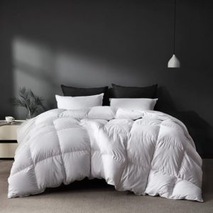 White Goose Feathers Down Fiber Comforter Queen SizePremium All Season Duvet Insert (90x90, White) White Goose Feather