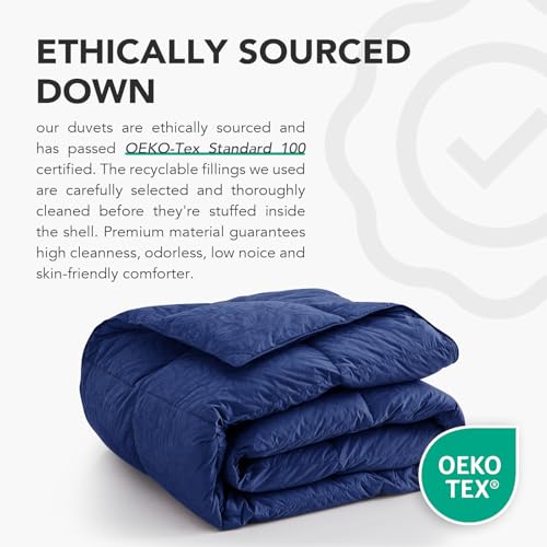 41d9va4gbdl.jpg Dreamhood Luxury 90% Goose Feathers Comforter King Size - All Season Medium Warmth with 8 Corner Tabs (Navy, 106x90 Inch