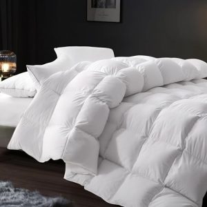 Cosybay Fluffy Cotton Feather Comforter for Queen Size, White All Season Luxury Comforter with Corner Tabs Cosybay Feath