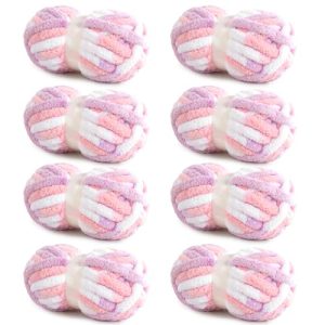 HOMBYS Super Bulky 8 Pack Giant Chunky Yarn for Crocheting/Hand Knitting | Large Soft Fluffy Pink and Purple Tie Dye