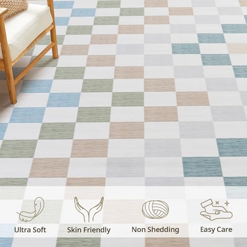 41ejkf 6zbl.jpg HOMBYS 9x12ft Checkered Area Rug for Living Room and Bedroom, Multi-Color Checkerboard Carpet for Indoor Use, Non-Sheddi