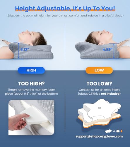 41enlzuxpel.jpg Odorless Ergonomic Contour Memory Foam Cooling Pillow for Neck Support and Cozy Sleeping | Adjustable Cervical Pillo
