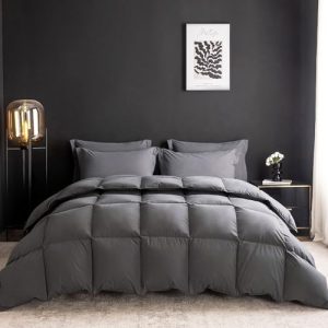 Hotel Style Oversized King Feather Down Comforter, 750+ Fill Power, 100% Organic Cotton, All Season Grey