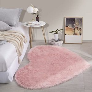 HOMBYS Fluffy Soft Large Pink Faux Sheepskin Heart Shaped Area Rug for Living Room Bedroom and Kids