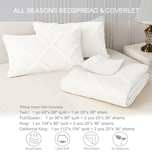 41f0g7yhitl.jpg Exclusivo Cal King Size Modern Striped Quilt Set for Summer, 3 Pieces Lightweight White Bedding, Soft Quilts Coverlets A