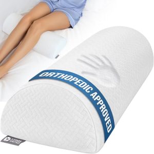 5 STARS UNITED Memory Foam Knee Pillow for Back Sleepers – Sciatica Pain Relief – Under Leg Support – Half Moon Bolster