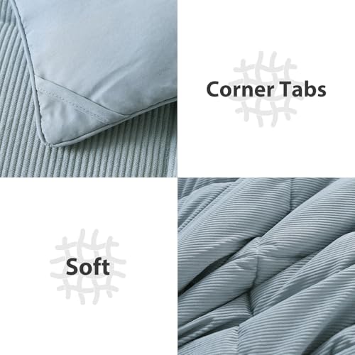 41fnbwmbqpl.jpg KASENTEX Grey Blue Queen Comforter Set, Fluffy Corduroy, 3 Pieces(down Alt), Cozy Bedding