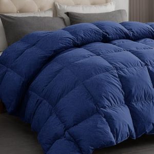 Dreamhood Luxury 90% Goose Feathers Comforter King Size - All Season Medium Warmth with 8 Corner Tabs (Navy, 106x90 Inch
