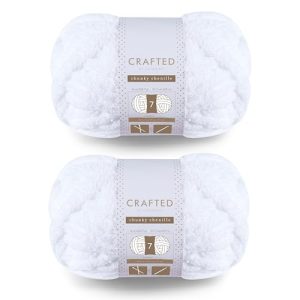 Catherine Chunky Chenille Yarn, 2 Pack, White, 41 Yards Each, Gauge 7 Jumbo