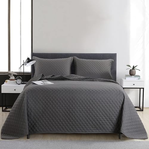 41hmgevfyhl.jpg HOMBYS Oversized King Quilt Set for Summer Sleep (Super King Plus (128x120), Grey) | HOMBYS Reversible Lightweight C