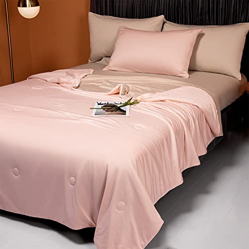 41hw47gtnjl 1.jpg Cooling Blankets for Hot Sleepers - Cool Like Ice Cream Lightweight Blanket for Summer (Throw Size 47" x 59" Pink & Beig
