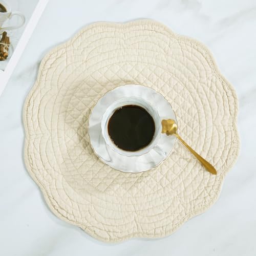 41hfa88lihl.jpg HOMBYS Quilted Placemats Set of 4 Kitchen Table Mats (Flax)OEKO-TEX ROUND Cotton Round Placemats Washable Kitchen Mat Us