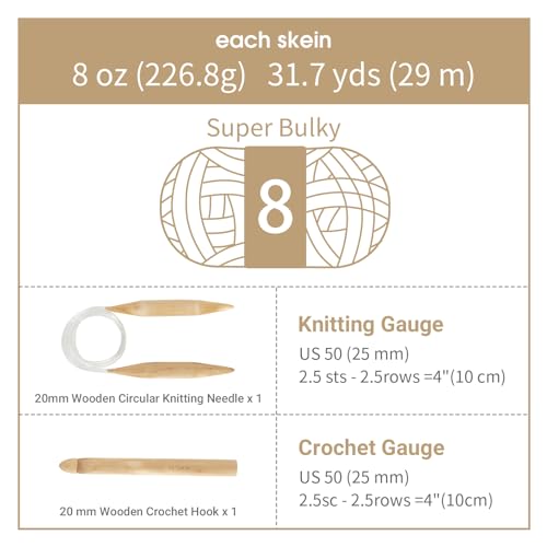 41hufilj23l 1.jpg HOMBYS Super Bulky Big Yarn for Chunky Blanket, Fluffy Soft Jumbo Yarn with Circular Needle & Crochet Hook | HOMBYS