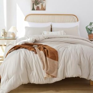 ROSGONIA Boho Beige Comforter Set, Queen, 3pcs