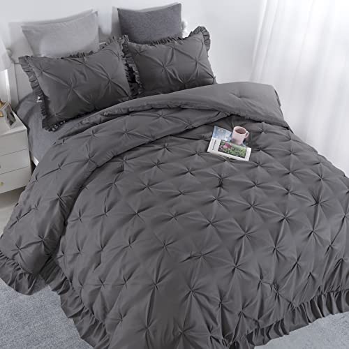 41it53inabl.jpg HOMBYS Ultra Soft Oversized King Comforter Set for All Season Sleepers | HOMBYS Dark Grey Pinch Pleat Comforter with