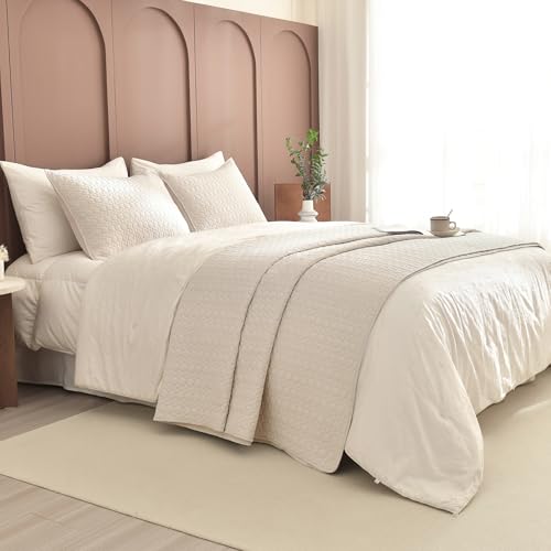 41j hytkx2l.jpg Sanracie Oversized King Quilt Bedding 128"x120" Lightweight Soft 100% Cotton Cal King Quilt Coverlet Set Wheat Colored f