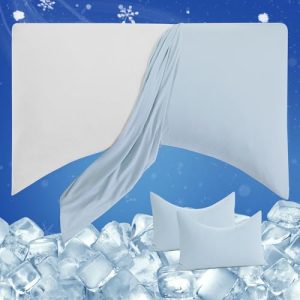 HOMBYS King Size Light Blue Cooling Curved Pillow Cases with Zipper Design - Luxurious & Breathable, Machine Washable