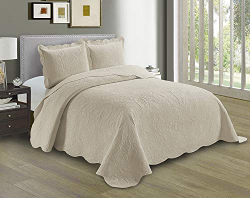 41jzezfznl 1.jpg Luxury Linen Plus Embossed King/California King Bedspread Set for Adults in Oversized Solid Beige | High-Quality Lin