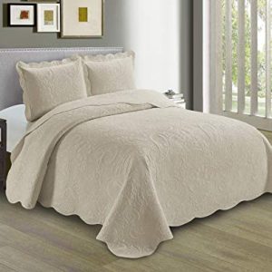Linen Plus Embossed Coverlet Bedspread Set in Solid Beige King/California King New # Dana
