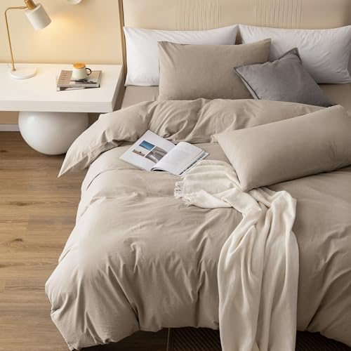 41jeqgdrldl.jpg JIYUAN 100% Washed Cotton Duvet Cover Set Breathable for Summer, Twin Size Bedding, Comfy and Soft for Casual and occasi