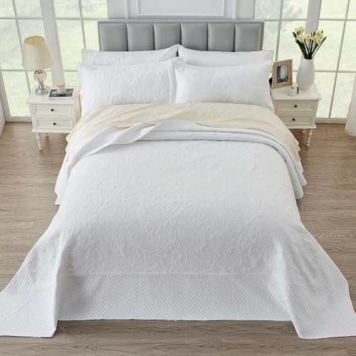 41jmjqb crl.jpg California King Oversized Bedspread Set 128x120 inches White Paisley Quilt with Shams California King Extra Wide Quilt S