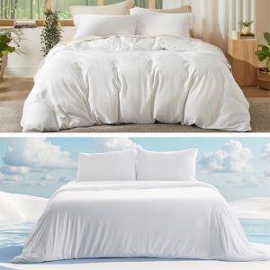 Bedsure Cooling Bamboo Duvet Cover Set for Hot Sleepers, Queen Size - Soft and Breathable