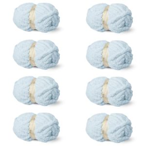 8 Skein Chunky Soft Chenille Yarn for Hand Knitting, Baby Blue | Big Blanket Yarn Jumbo 0.5lb/25yds Soft Chenille Ba
