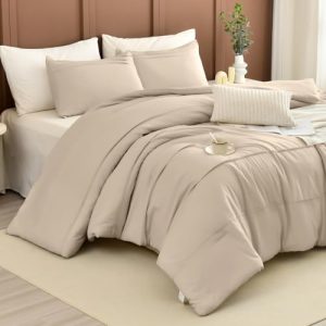 Oversized King Comforter, Linen Like Textured Pinch Pleated, 3Pcs Solid Color Set
