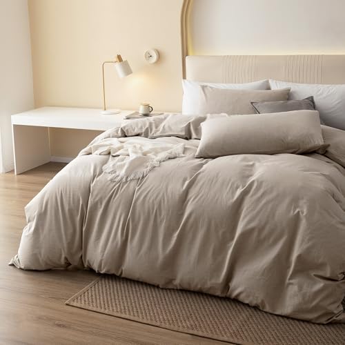 41ktrxovhkl.jpg JIYUAN 100% Washed Cotton Duvet Cover Set Breathable for Summer, Twin Size Bedding, Comfy and Soft for Casual and occasi