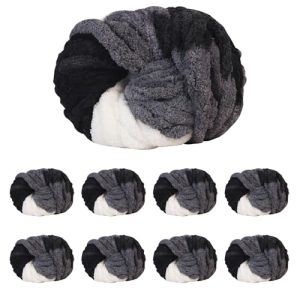 8 Pack Chunky Yarn for Crocheting and Hand Knitting, Tie Dye Fluffy Jumbo Chenille Soft Plush Yarn (Black, White, Gra