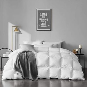 APSMILE King Size Ultra Soft All Seasons Comforter - 100% Organic Cotton Feathers Down Duvet Insert Medium Warm Quilted