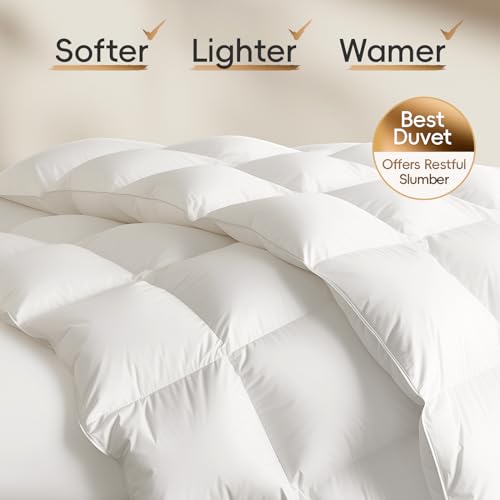 41lmj7ljexl 1.jpg Luxury 900+ Fill Power Goose Feather Down Fiber Comforter for King Size - 1600 TC/DM Cotton Blend + 8 Corner Tabs + 3D B