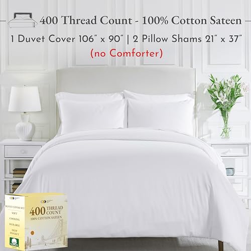41lnmmvhg5l.jpg California Design Den 3 Pc White King Duvet Cover Set - 400 Thread Count Sateen, 100% Cotton, Button Closure, Best Beddi