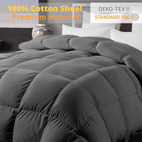 41mbjcva9pl.jpg ELNIDO QUEEN Feather Down Fiber Comforter - All Season Grey Fluffy Duvet Insert for Luxurious Hotel Bedding | ELNIDO