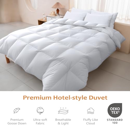 41mshdtnjnl 1.jpg Premium Luxury Goose Feather Down Comforter for King Size Bed, Fluffy and Cozy All Season Cover with 1000T 100% Cotto