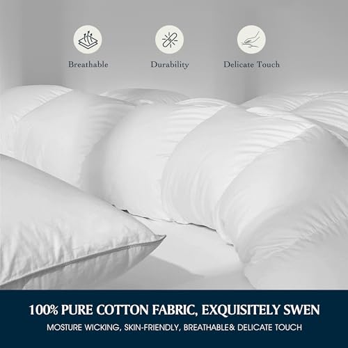 41mxmtnuh9l 2.jpg Serta Goose Feather Down Fiber Cotton Comforter Queen Size - 100% Cotton Duvet Insert - Hotel Luxury Hypoallergenic Bedd