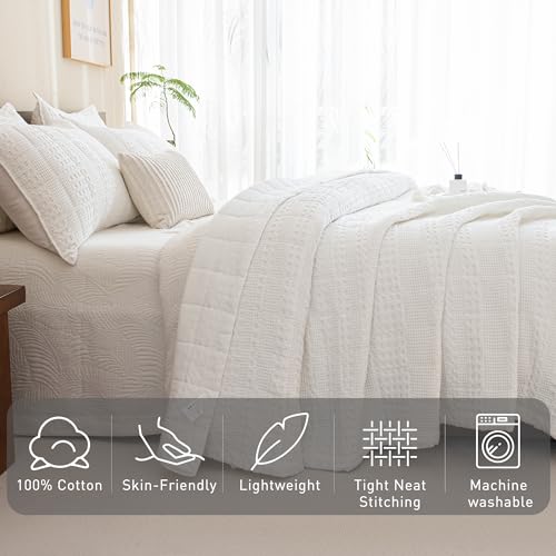 41naxz3epil 1.jpg CozyTide Oversized King Bedspread 128"x120", 100% Cotton White Quilt Set for All Season CozyTide 100% Cotton White Waffl