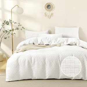 JELLYMONI King Size Waffle Weave Duvet Cover Set for Adults Soft Microfiber Tufted Textured Breathable Comforter Cove