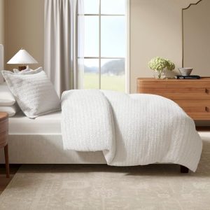 Great Bay Home 100% Natural Cotton Duvet Cover Set - Waffle Weave White Full/Queen Size - Boho Bedroom Decor Great Bay