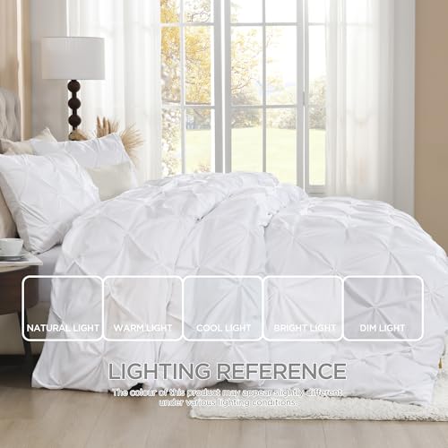 41orggb41ul.jpg Litanika White Queen Size Pinch Pleat Duvet Cover Set Soft Microfiber Bedding with Zipper & Corner Ties Top Rated & Best