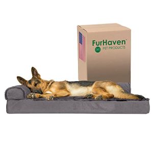 Furhaven Plush & Velvet L Shaped Chaise Orthopedic Dog Bed for Large Dogs, Removable Bolsters & Washable Cover - Up to 9